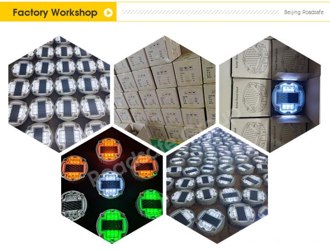 LED lampeggiante rotondo in alluminio Incorporato occhio di gatto senza fili strada sotterranea segna luce stradale solare 7